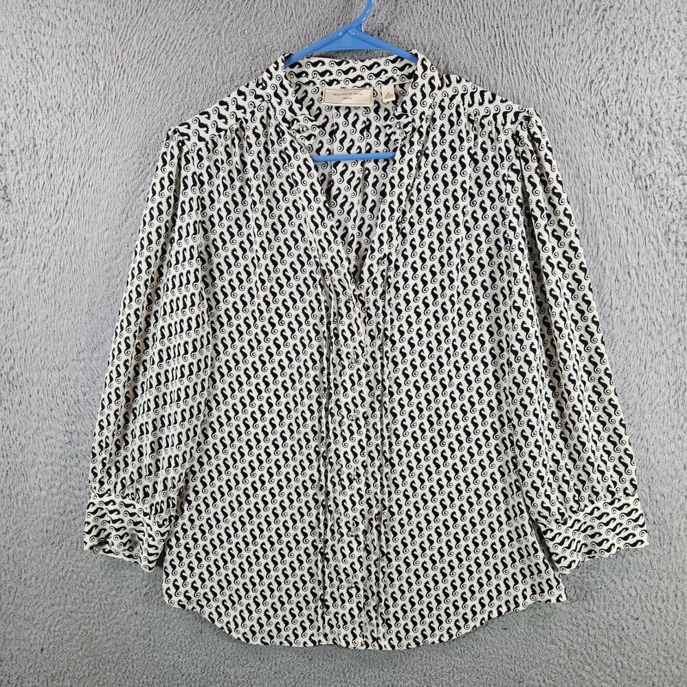 Moulinette Soeurs Anthropologie Seahorse Print Blouse Black‎ White Size 6 V-Neck